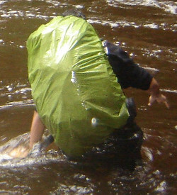 wading with backpack